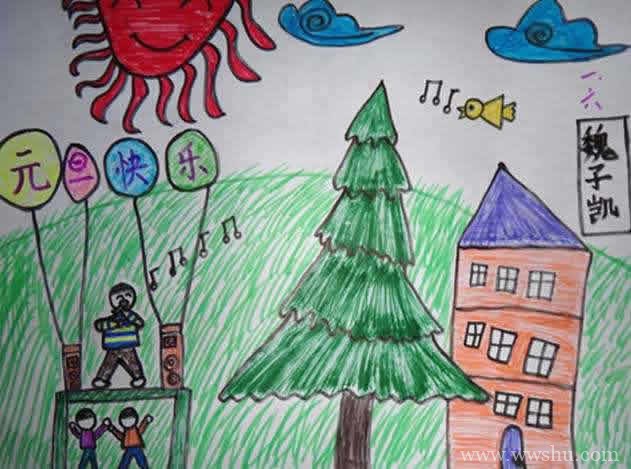 小学生元旦新年儿童画经典作品