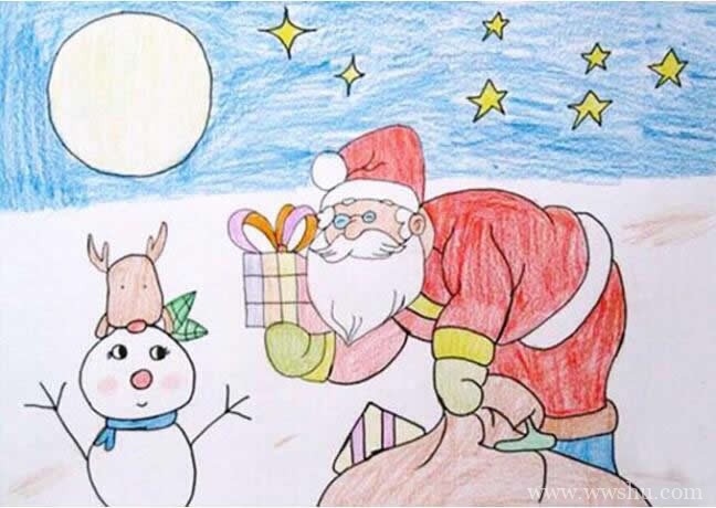 圣诞老人儿童画图片 圣诞节送礼物