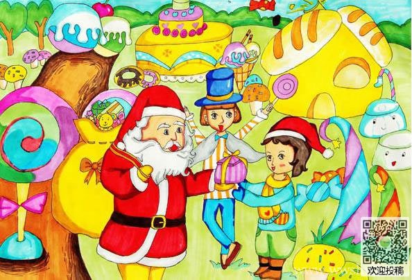 圣诞节主题儿童画作品图片-圣诞老人送