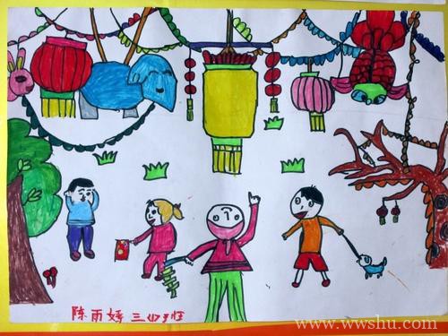 小学生手绘迎春节儿童画图片