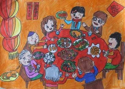 描绘开心的春节儿童画图片