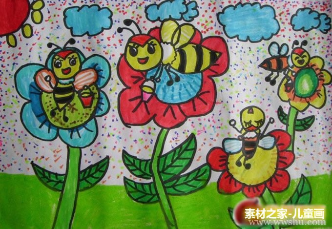 小蜜蜂动物儿童水彩画图片