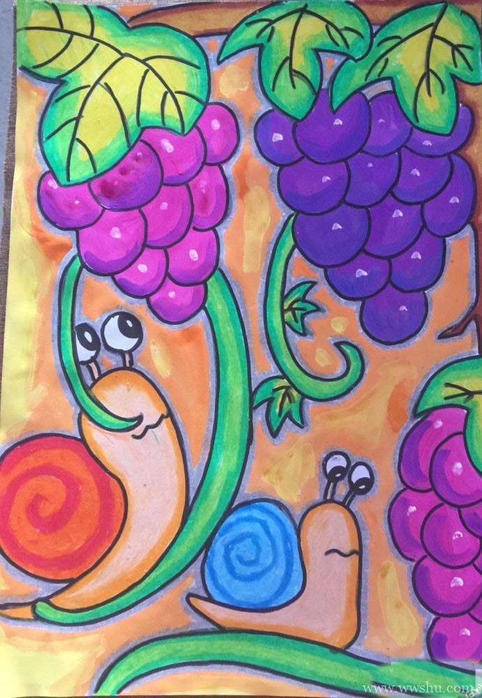 蜗牛与葡萄儿童画