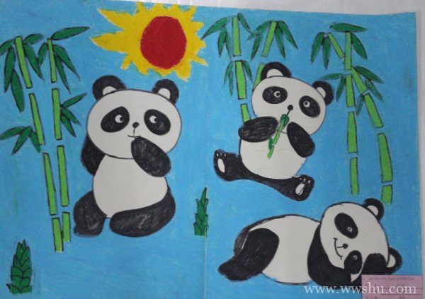 吃竹子的大熊猫儿童画