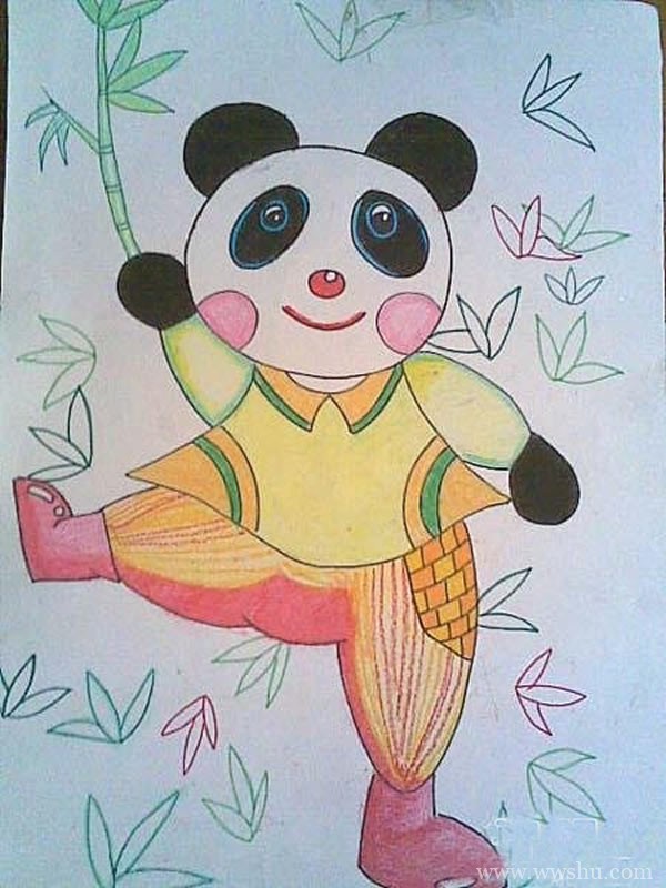 快乐的大熊猫儿童画