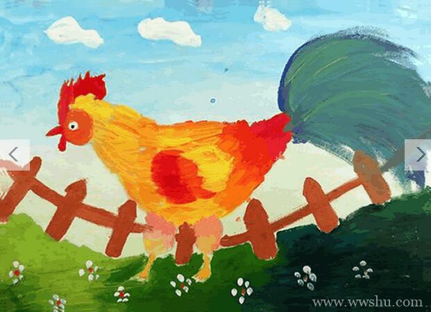 艳丽的大公鸡的儿童画