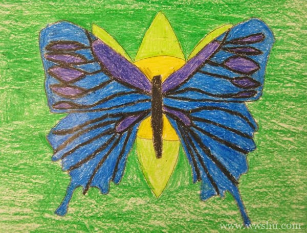 美丽的蓝色蝴蝶儿童画作品