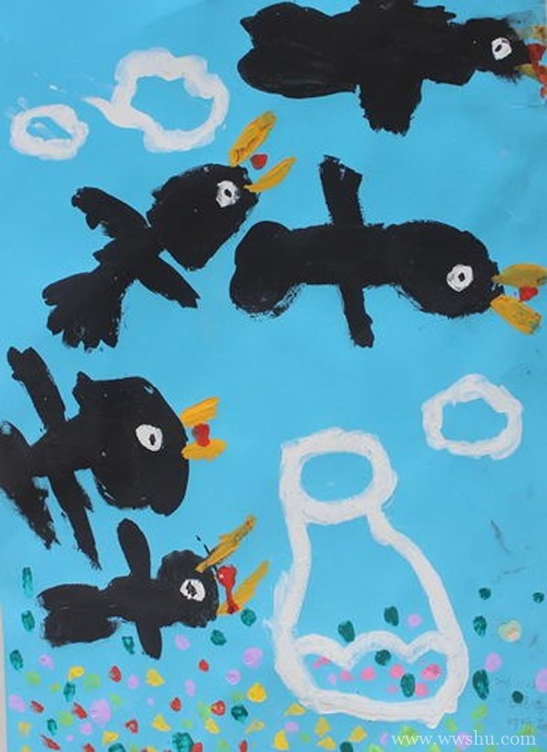 乌鸦喝水儿童画作品欣赏