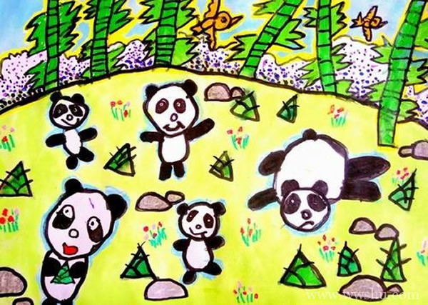 幼儿创意竹子熊猫画