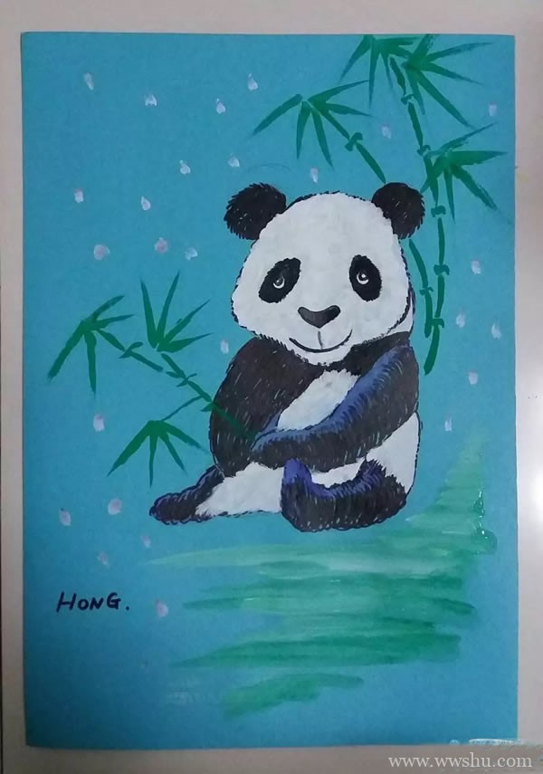 大熊猫吃竹子教师范画