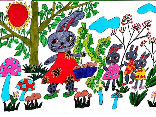 小兔子采蘑菇儿童画