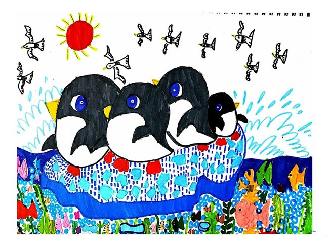 超萌可爱的企鹅兄弟儿童画