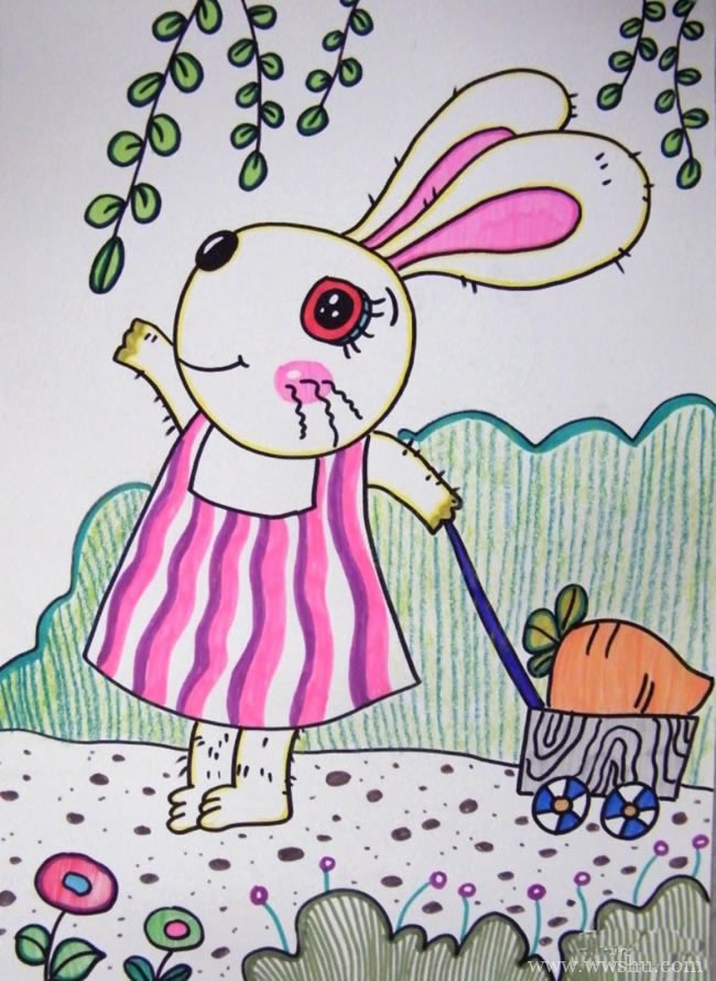 小白兔运萝卜儿童画