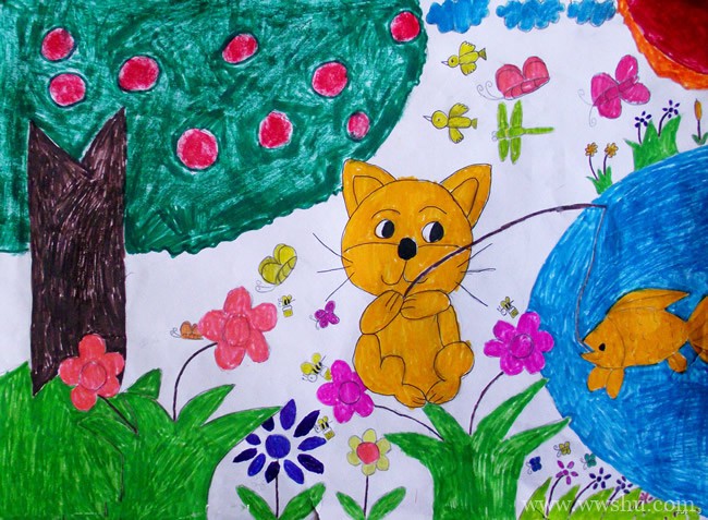 小猫钓鱼获奖儿童画欣赏