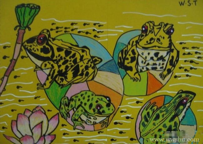 青蛙在荷叶上儿童画