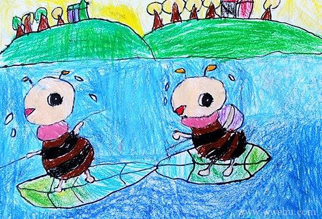两只蚂蚁过河儿童画
