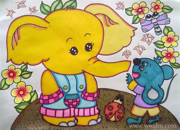 可爱的大象和老鼠儿童画