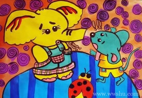 可爱的大象和老鼠儿童画