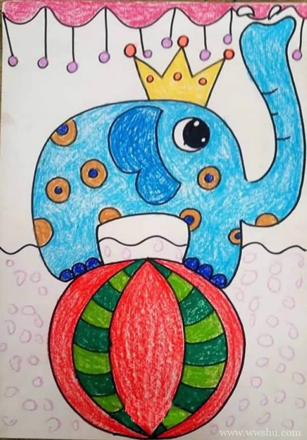 马戏团表演的大象儿童绘画作品图片