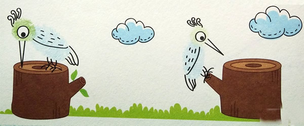 啄木鸟指印画画法步骤