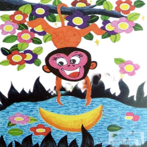 儿童画基础教程猴子捞月步骤图