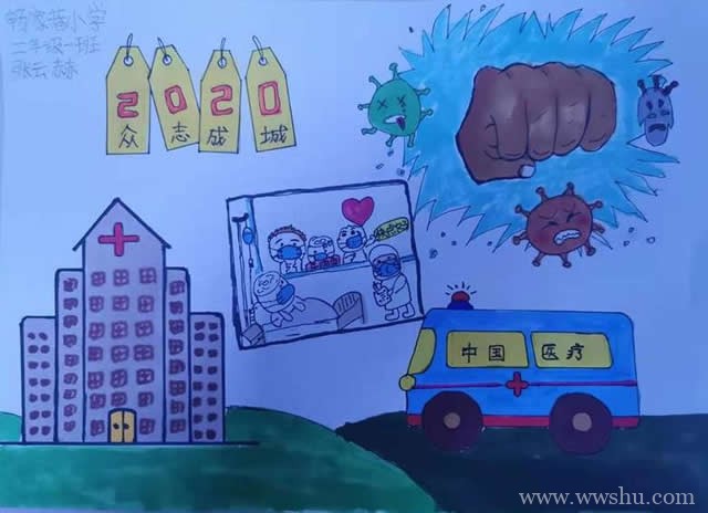 武汉加油中国加油儿童绘画