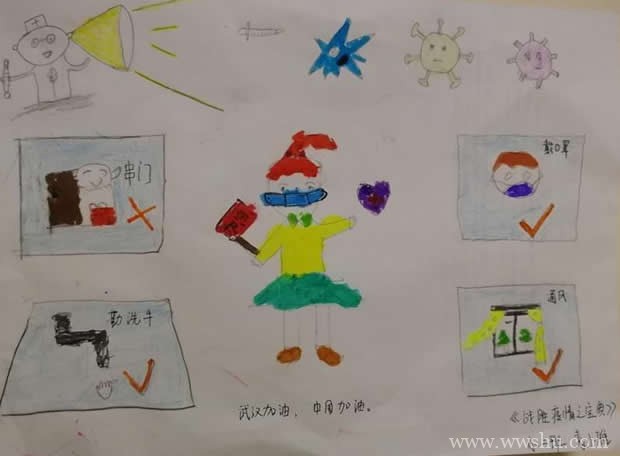 众志成城抗击疫情儿童绘画图片