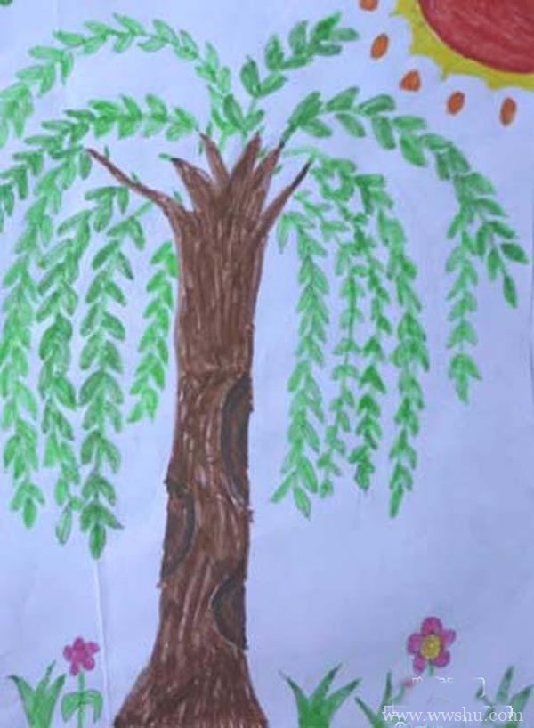 儿童画春天柳树图片
