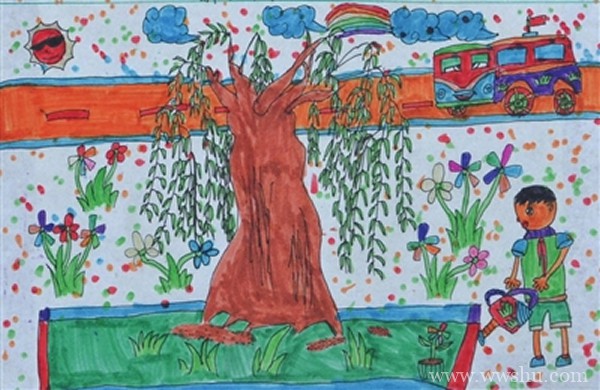 春天的柳树儿童画怎么画