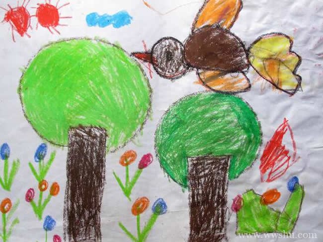 幼儿园儿童画春天的树林