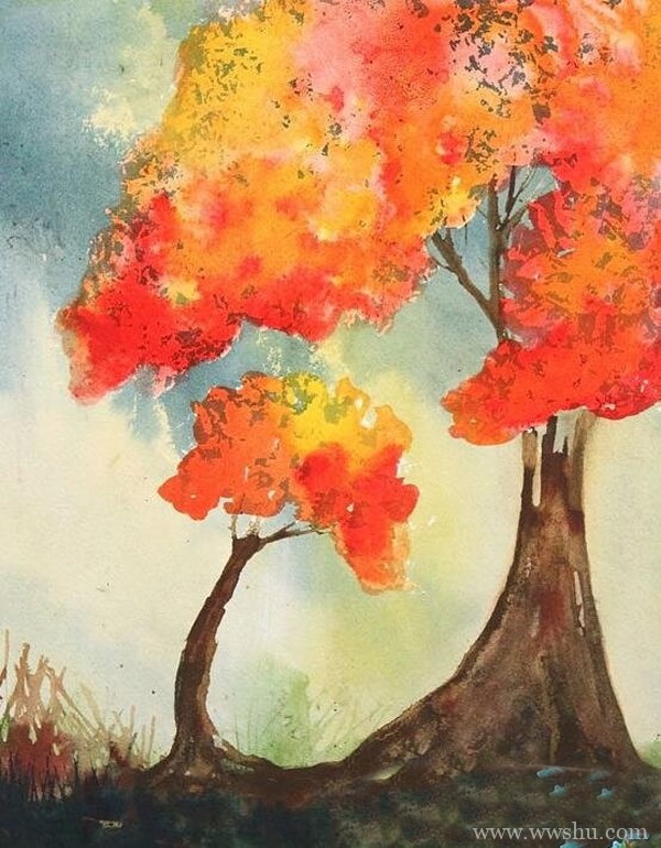 儿童画秋天的树图片