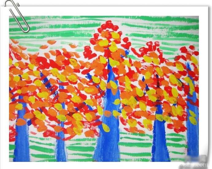 秋天的树林儿童画水粉画