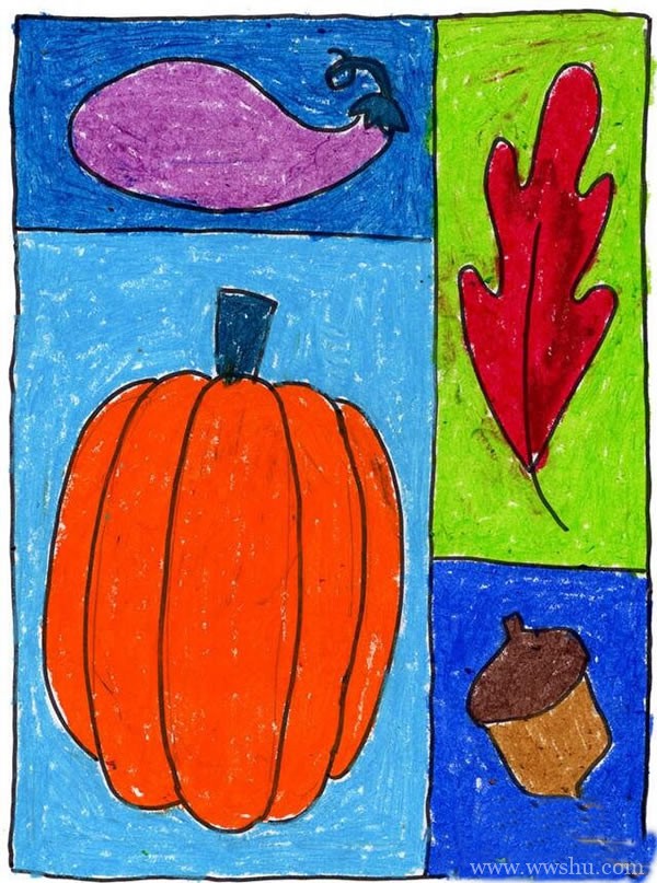 幼儿园的秋天的蜡笔画