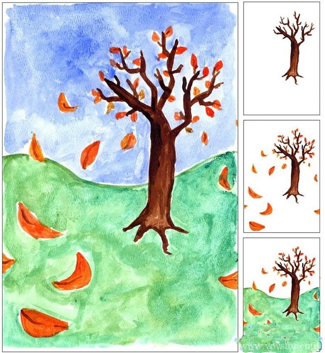 秋天的落叶大树儿童画教程