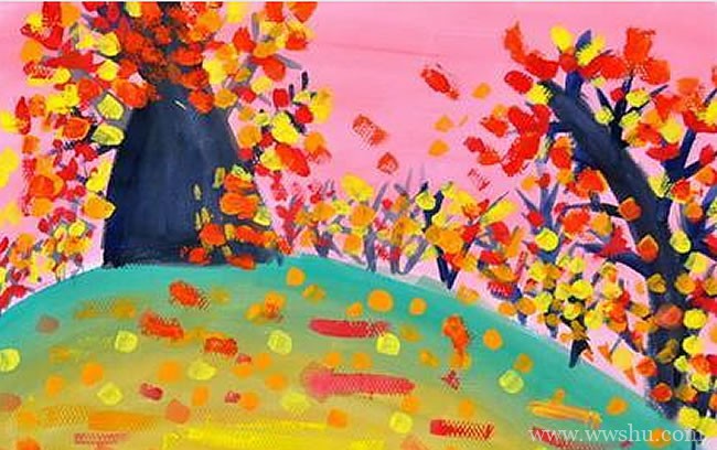 秋天的落叶风景儿童画