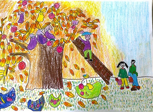 一组秋天丰收的景象儿童画