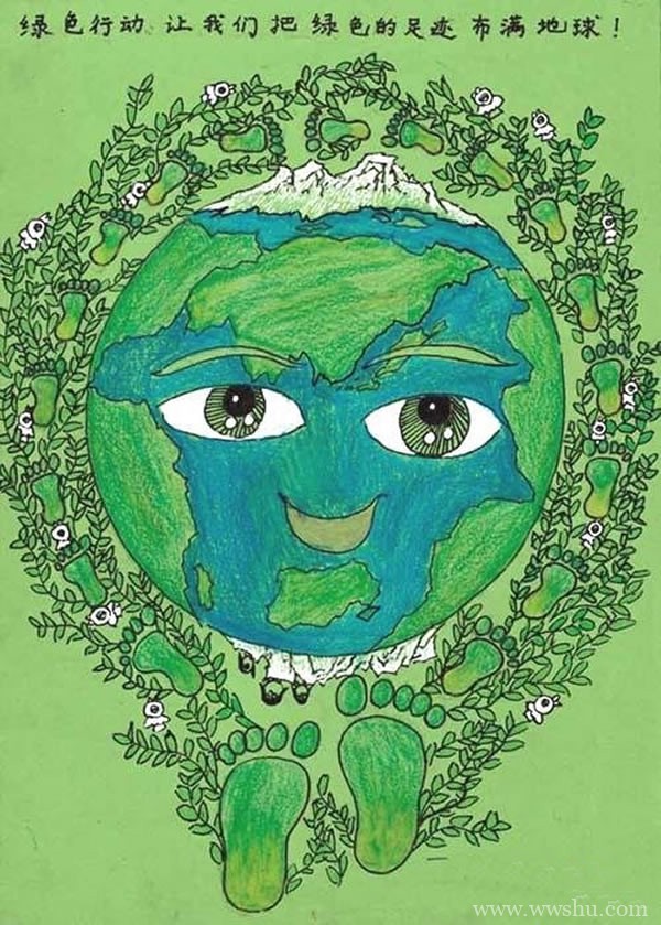 创意绿色家园儿童画教师范画