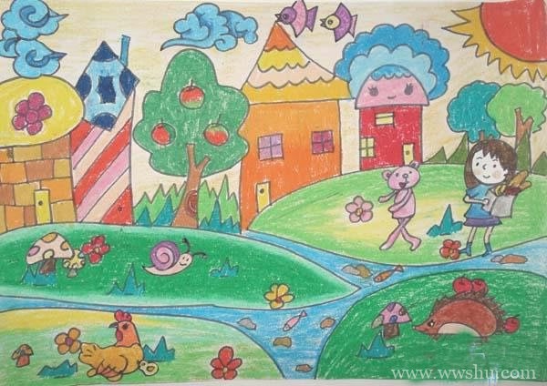 小学生儿童画绿色家园作品