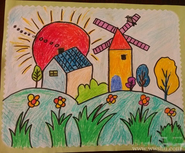 我的绿色梦想家园儿童画