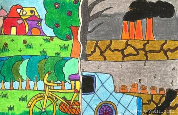 爱护环境垃圾分类教育儿童画作品图片
