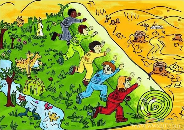 手拉手保卫绿色家园儿童画
