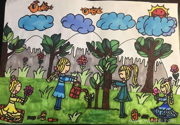 世界地球日携手保护环境儿童画