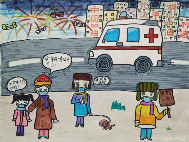 抗击疫情儿童画简单