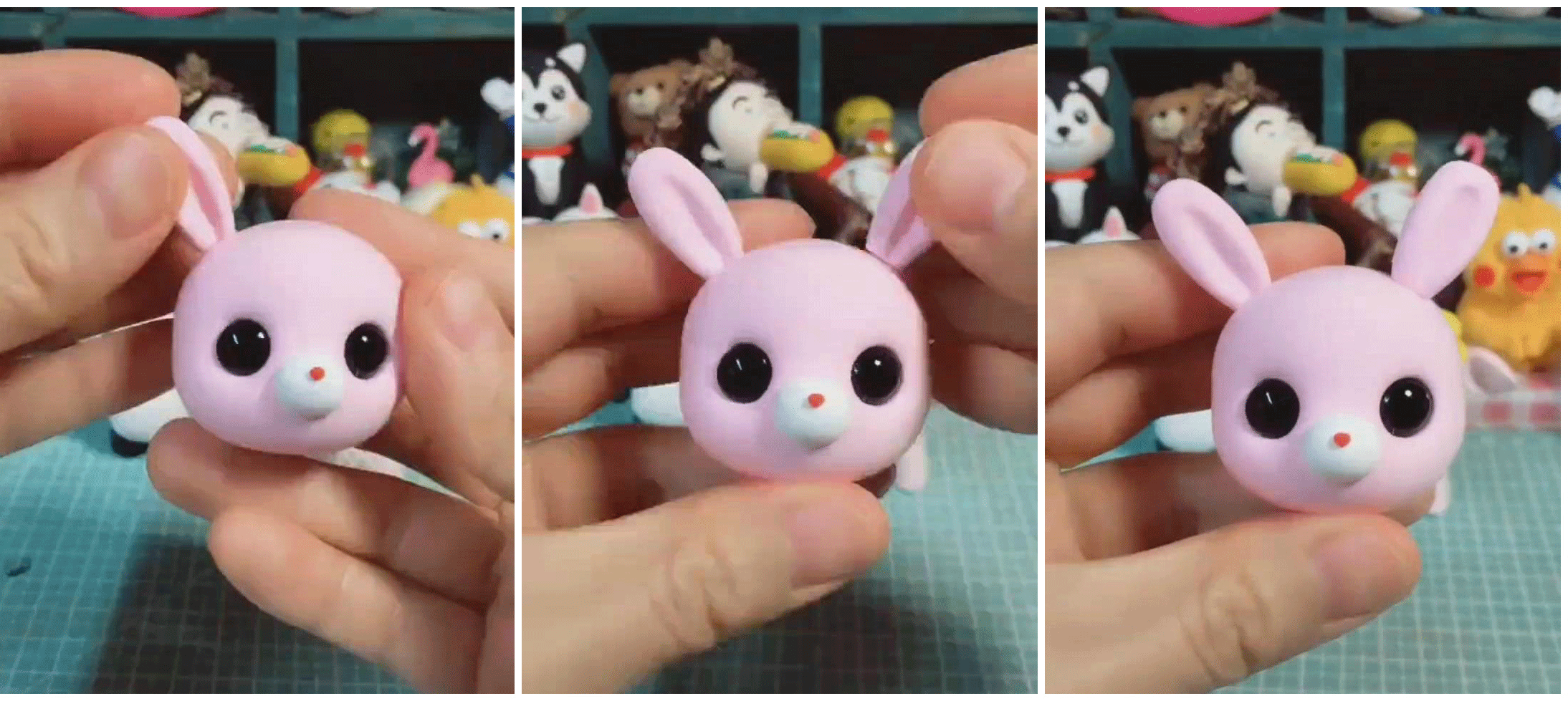 粘土可爱粉色小胖兔子的手工制作步骤