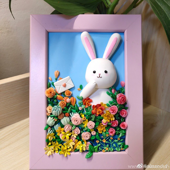 可爱的小兔子粘土画框手工制作具体教程