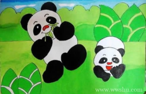 吃竹子的大熊猫儿童画