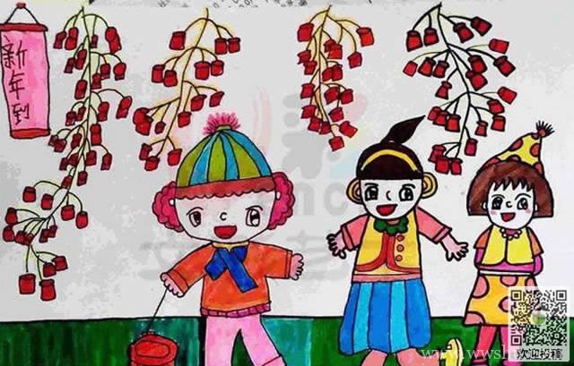 春节快乐儿童画简单漂亮的图片