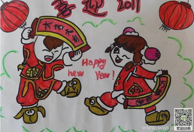 春节快乐儿童画简单漂亮的图片