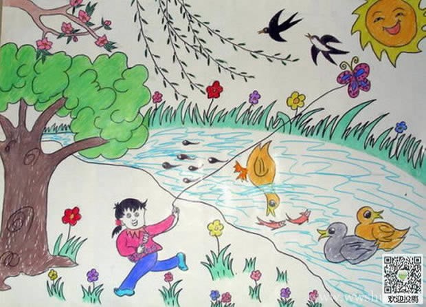 三年级春天放风筝儿童画简单又漂亮