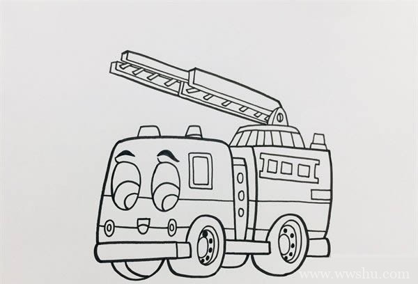 消防车简笔画彩色_儿童卡通消防车简笔画步骤图片大全